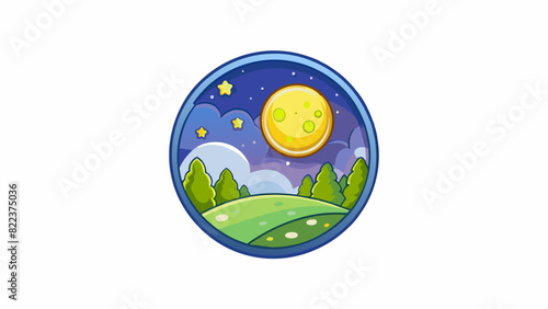 A clear night sky speckled with countless ling stars the moon shining bright and casting a soft glow across the landscape.. Cartoon Vector