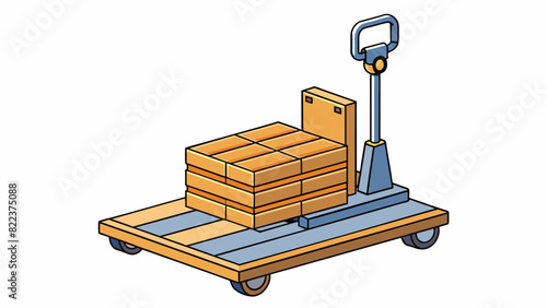 A compact lightweight pallet lifting device that is used to slide under a pallet and lift it off the ground. It has a lever that allows the user to. Cartoon Vector