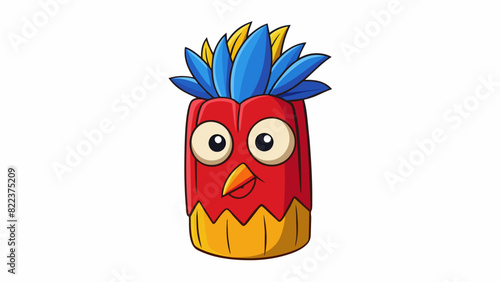 A cylindricalshaped head with two small beady eyes and a pointed snout. The head is covered in a thick layer of feathers ranging in shades of red. Cartoon Vector