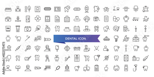 Dental icon collection. Related to tooth, dentist, toothpaste, toothbrush, teeth, implant and dentistry icons. Line icon set. photo