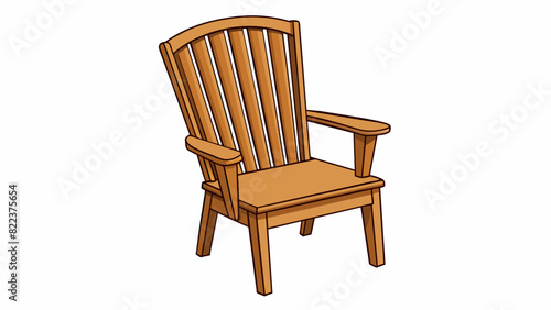 A hard wooden chair with a solid backrest and vertical slats that provide support and structure.. Cartoon Vector