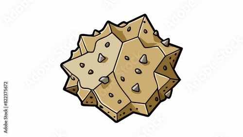 A jagged irregularlyshaped fragment with a rough porous surface. It has a dark mottled appearance and is fragile easily breaking into smaller pieces. Cartoon Vector