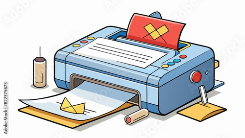 A jammed printer Paper is stuck inside the printer and cannot be removed. The printer makes a grinding noise when attempting to print and displays an. Cartoon Vector