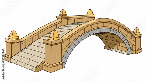A historic stone arch bridge with a curved deck and gently sloping sides. The bridge is adorned with intricate stone carvings and has stood the test. Cartoon Vector