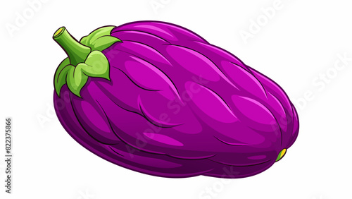 A large vibrant purple vegetable with thick waxy skin. Its is dense and full of earthy nutty flavors making it perfect for roasting or grilling.. Cartoon Vector