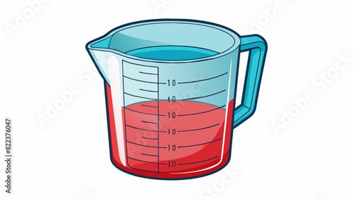 A measuring cup with lines and measurements on the side used for accurately measuring ingredients for a recipe. The markings indicate the degree of a. Cartoon Vector