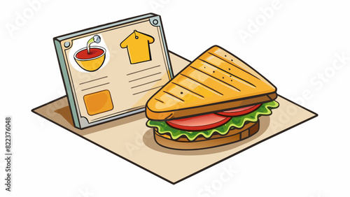 A menu at a cafe boasts a mouthwatering description of their most popular sandwich Sink your teeth into our famous grilled panini filled with melty. Cartoon Vector
