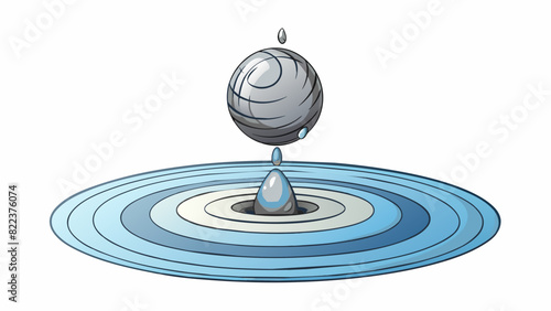 A metal ball dropping into a pool of water creating a splash. The drop is dense and creates ripples as it hits the surface before sinking to the. Cartoon Vector