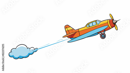 An airplane dropping a line of smoke during an air show. The drop is long and wispy slowly dissipating into the air behind the plane.. Cartoon Vector