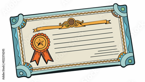 An engraved certificate with intricate patterns and borders indicating ownership of a certain number of shares in a company. The certificate is signed. Cartoon Vector