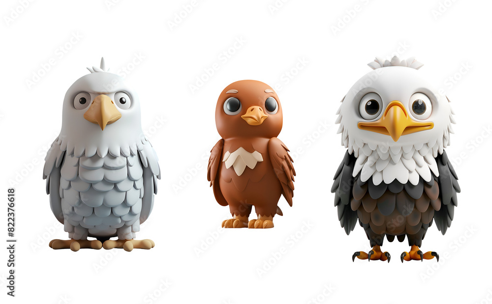 Chibi Cartoon Animal Set: 3D Rendered Cute Eagle, Bird, Hawk, Isolated on Transparent Background, PNG Chibi Cartoon Animal Set: 3D Rendered Cute Eagle, Bird, Hawk, Isolated on Transparent Background, PNG