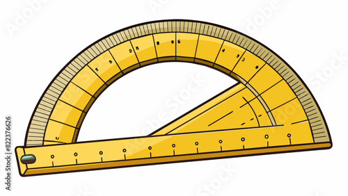 A protractor a tool used in geometry to measure angles. It has markings indicating the degree of rotation from 0 to 360 degrees.. Cartoon Vector
