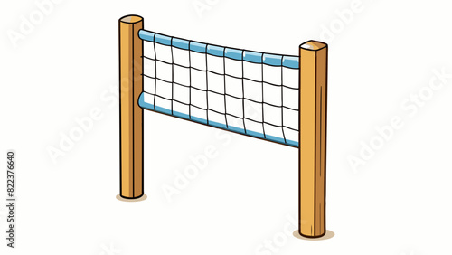 A rectangular net made of string and tied to a wooden pole used for playing volleyball on the beach.. Cartoon Vector