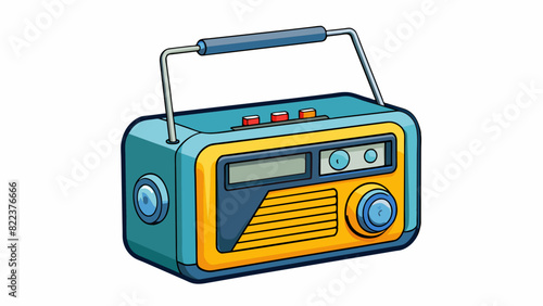 A portable radio compact in size with an extendable antenna perfect for taking on outdoor adventures. It runs on batteries and has a clear digital. Cartoon Vector