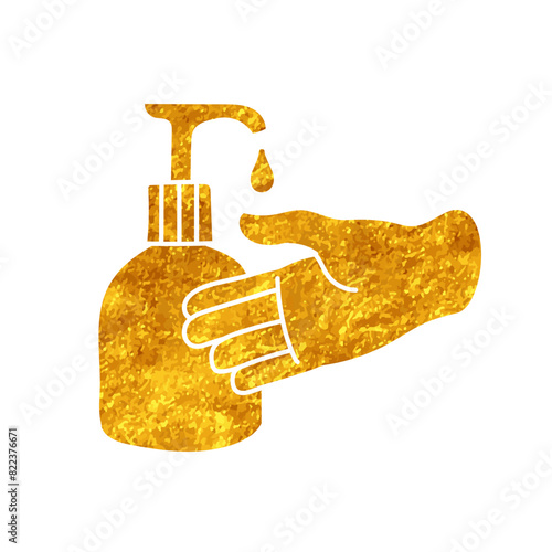 Disinfected hand using disinfectant drawing in gold color style
