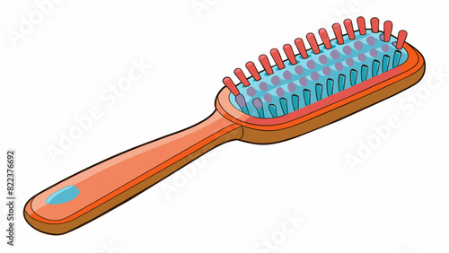 A plastic hairbrush with evenly spaced bristles and a rectangular shape. Its handle is curved and ergonomically designed for a comfortable grip while. Cartoon Vector