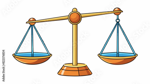 A scale evenly distributes weight on both sides showing balance between two objects. The pan on one side slowly rises as weights are added to the. Cartoon Vector