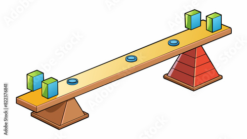 A seesaw with multiple notches on either side allowing children the option to adjust the height and difficulty of their ride.. Cartoon Vector