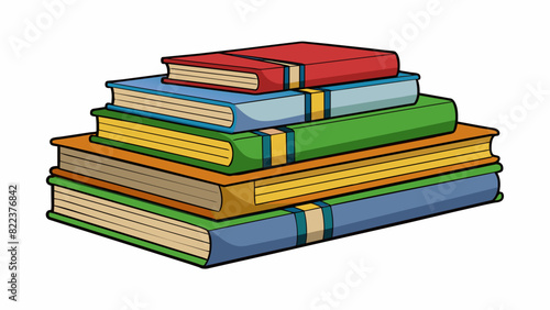 A set of books neatly stacked and organized on a bookshelf demonstrates consideration for keeping a tidy living space.. Cartoon Vector