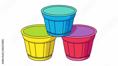 A set of plastic cups stacked together each one a bright vibrant color. They are lightweight and durable perfect for outdoor picnics or childrens. Cartoon Vector