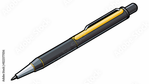 A slim black plastic pen with a click mechanism and a smooth grip ideal for writing or drawing.. Cartoon Vector
