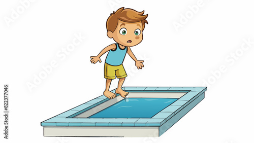 A small child standing nervously on the edge of a pool about to take their first leap into the water. They are filled with excitement and a bit of. Cartoon Vector