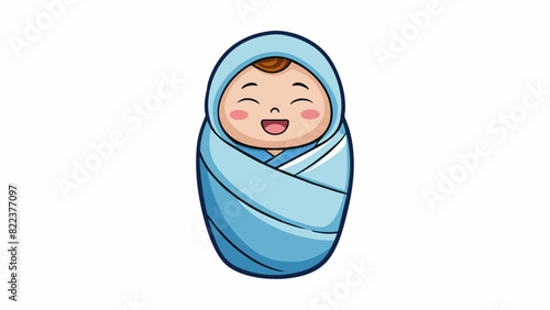 A sleepy newborn snuggled up in a soft hooded towel after a warm bath with a contented smile on their face.. Cartoon Vector