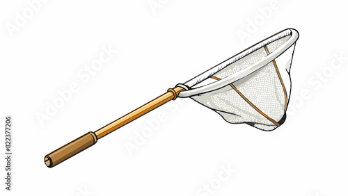 A small triangular net with a soft white fabric and a handle used for catching butterflies in a backyard.. Cartoon Vector