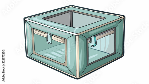 A soft fabric box collapsible for easy storage with a clear plastic window on one side. It is perfect for organizing and storing clothes or linens. Cartoon Vector
