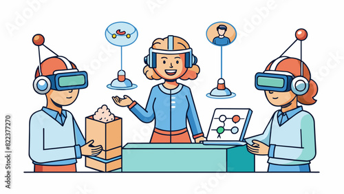 A social science experiment where participants are given a series of word association tasks while their brain activity is measured using an EEG. Cartoon Vector