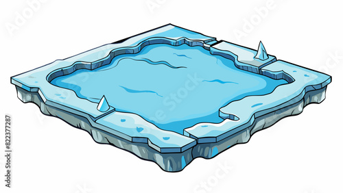 A solid sheet of ice over a frozen pond its surface frosted over with cracks and ridges. It appears almost translucent revealing the dark depths of. Cartoon Vector