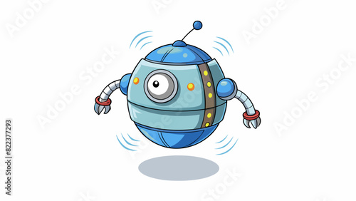 A spherical floating robot that uses sensors to detect its surroundings and avoid obstacles. It has a clear protective covering and emits a soft. Cartoon Vector