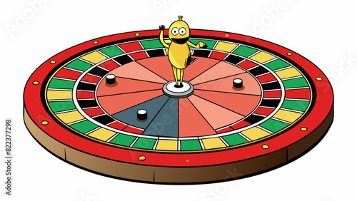 A spin of a roulette wheel A player bets on a specific number or color and the wheel is spun to determine the winning outcome. The wheel has numbered. Cartoon Vector