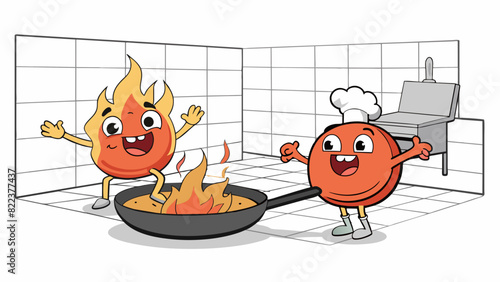 As the fire crackles and dances in the hearth the black cast iron skillet heats up and sizzles filling the room with the warm comforting aroma of a. Cartoon Vector