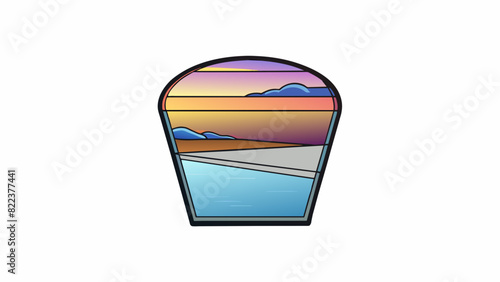 A still lake its surface like glass reflects the colorful sunset sky. The absence of ripples and serene surroundings embody a sense of calmness and. Cartoon Vector