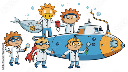 A team of scientists embark on a mission to find a new species of deepsea creatures. They use specialized equipment that can withstand the high. Cartoon Vector