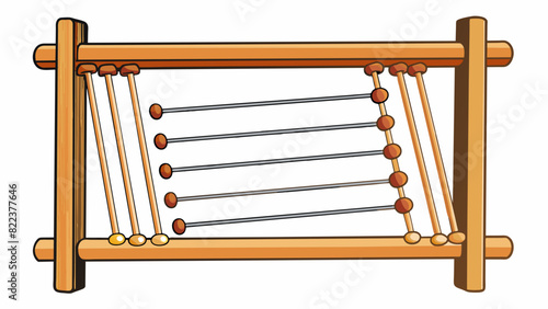 A tall wooden frame with several strings of different lengths and thicknesses stretched between its sides. The strings are taut and produce different. Cartoon Vector