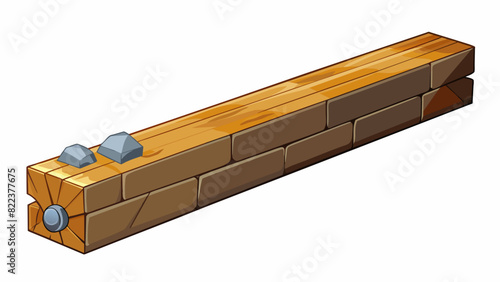 A thick wooden beam resting against a smooth stone wall.. Cartoon Vector