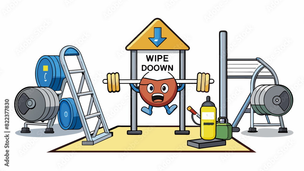 At the gym the rule was to always wipe down equipment after use. This helped maintain a clean and sanitary environment for all members to workout in.. Cartoon Vector