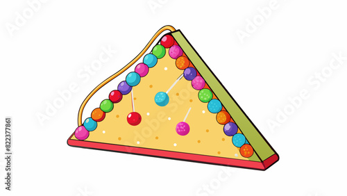 A triangular board made of lightweight foam covered in a bright eyecatching fabric. It has a string of colorful pompoms on one side and a loop on the. Cartoon Vector