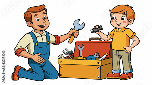 A wellloved toolbox filled with all the necessary tools for any household repair and a fathers pride and joy as he teaches his child how to use them.. Cartoon Vector