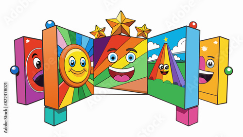 A vibrant painting on a white wall evoking different emotions and thoughts in each person who views it.. Cartoon Vector
