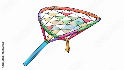 A wide diamondshaped net with colorful ribbons attached to the ends used for catching bubbles in a park.. Cartoon Vector photo