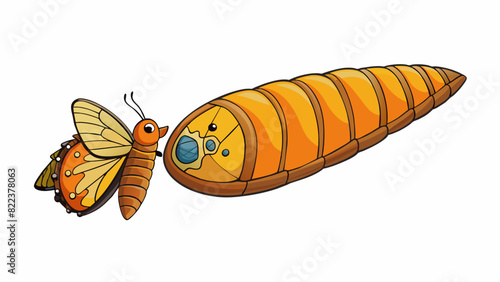 A wooden co splitting down the middle as a butterfly struggles to break free. Its delicate wings unfurl revealing intricate patterns of vibrant colors. Cartoon Vector