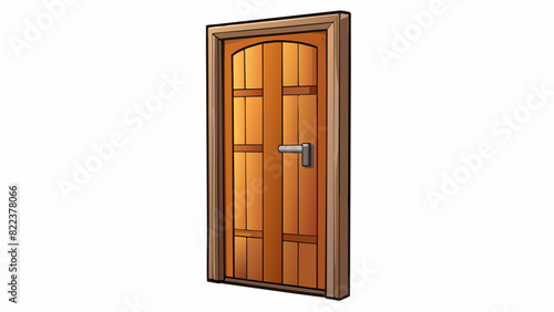 A wooden door with a smooth surface that changes from light to dark depending on the amount of natural light shining through the window next to it.. Cartoon Vector