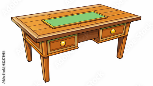 A wooden desk This object is a solid sy surface made of wood. It has a rough and slightly uneven texture and can be heavy. It has a natural brown. Cartoon Vector