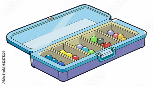 Case 3 A clear plastic case with a snaplock closure and dividers inside to separate different types of beads. It is compact and lightweight making it. Cartoon Vector photo