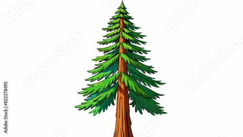 In the northernmost part of the old forest a tall and sy pine tree stands tall its branches stretching towards the clear blue sky. Its rough bark is. Cartoon Vector