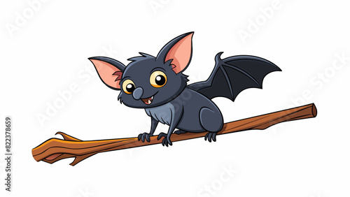Perched on a tree branch the bat grooms its sleek black fur with its sharp teeth occasionally pausing to delicately lick its wings. Its body is. Cartoon Vector
