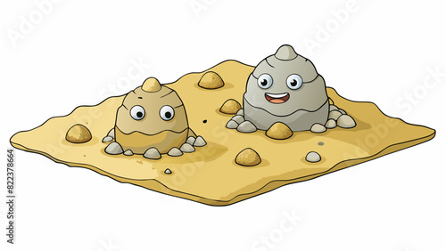 Rocky and sandy The ground was covered in a layer of co grainy sand dotted with small jagged rocks.. Cartoon Vector